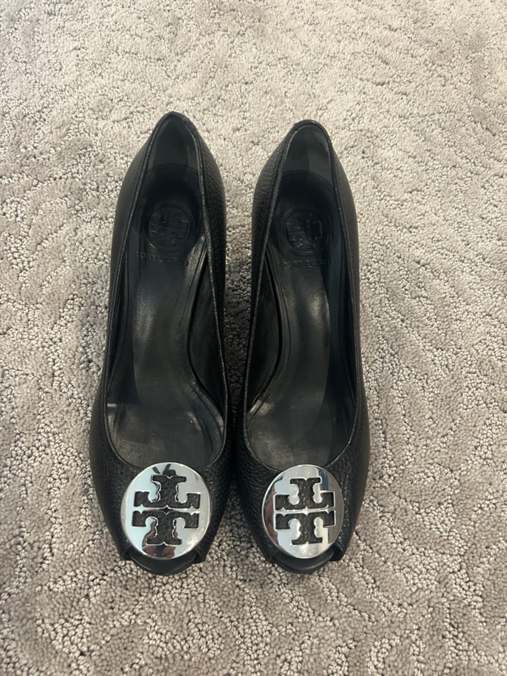 Tory Burch Sally II Black Leather Wedges